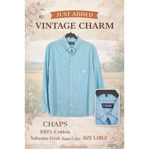 VINTAGE Y2K Chaps Mens Long Sleeve Button Down Shirt Aqua Blue‎ Cotton Large 100